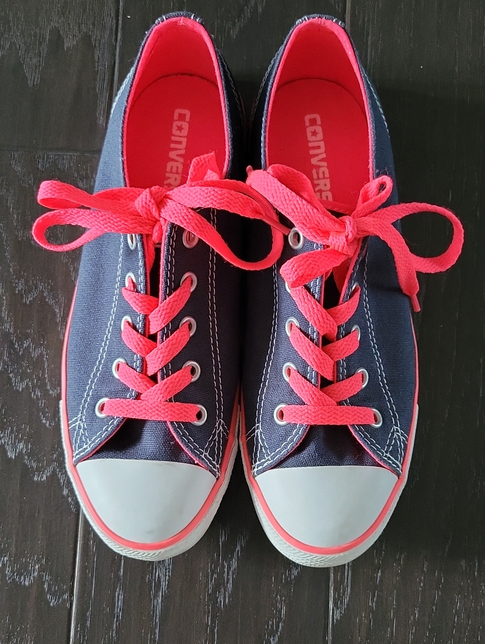 Converse Women's Navy Canvas Sneakers with Pink Laces